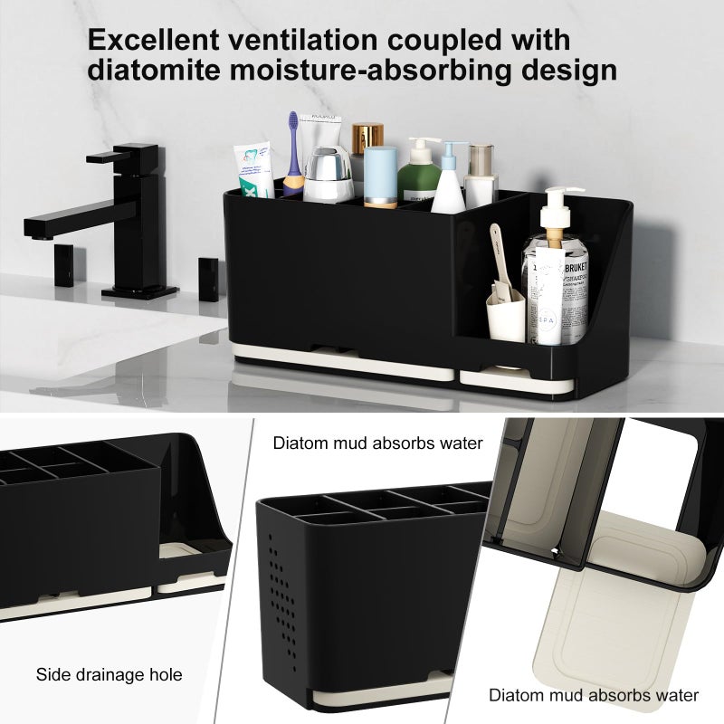 JUMEIHUI Large Electric Toothbrush Holder - 8 Slots with Quick-Dry Diatomite Base, Fits Sonicare & All Major Brands, Bathroom Countertop Organizer (Black) - Image 4