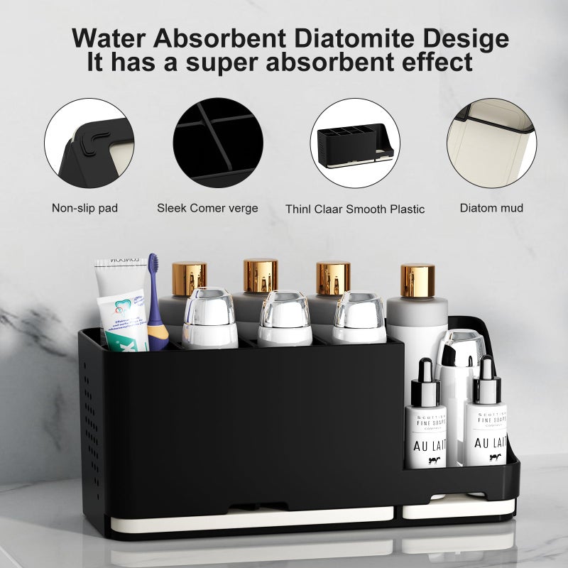 JUMEIHUI Large Electric Toothbrush Holder - 8 Slots with Quick-Dry Diatomite Base, Fits Sonicare & All Major Brands, Bathroom Countertop Organizer (Black) - Image 3