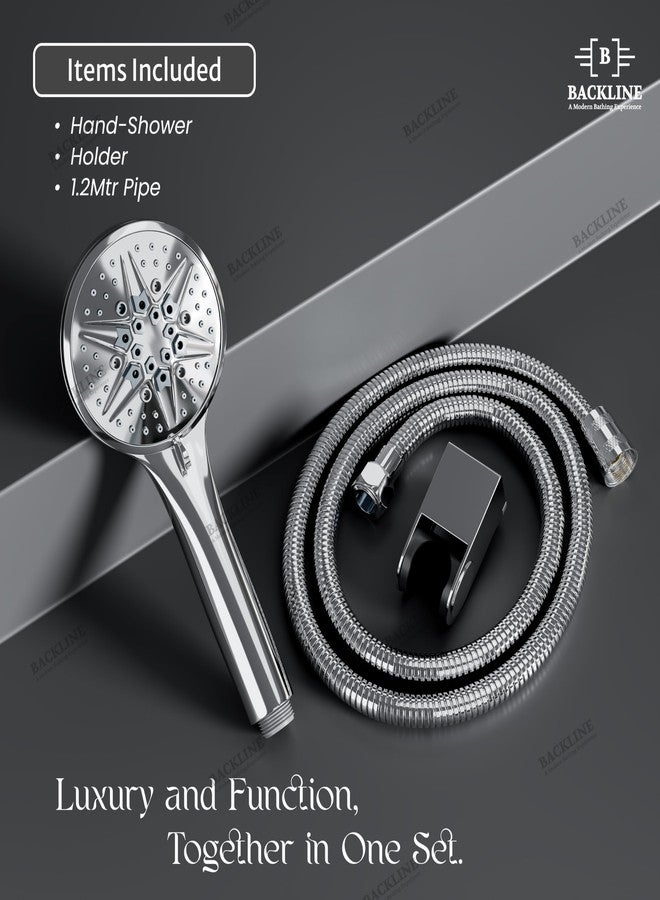 B BACKLINE Backline 9-Function Hand Shower for Bathroom | High Pressure Handheld Shower Head with 1.5M 304 Stainless Steel Hose & Wall Hook | Water Saving ABS Body | Multi-Spray Massage Experience Chrome Finish - Image 5