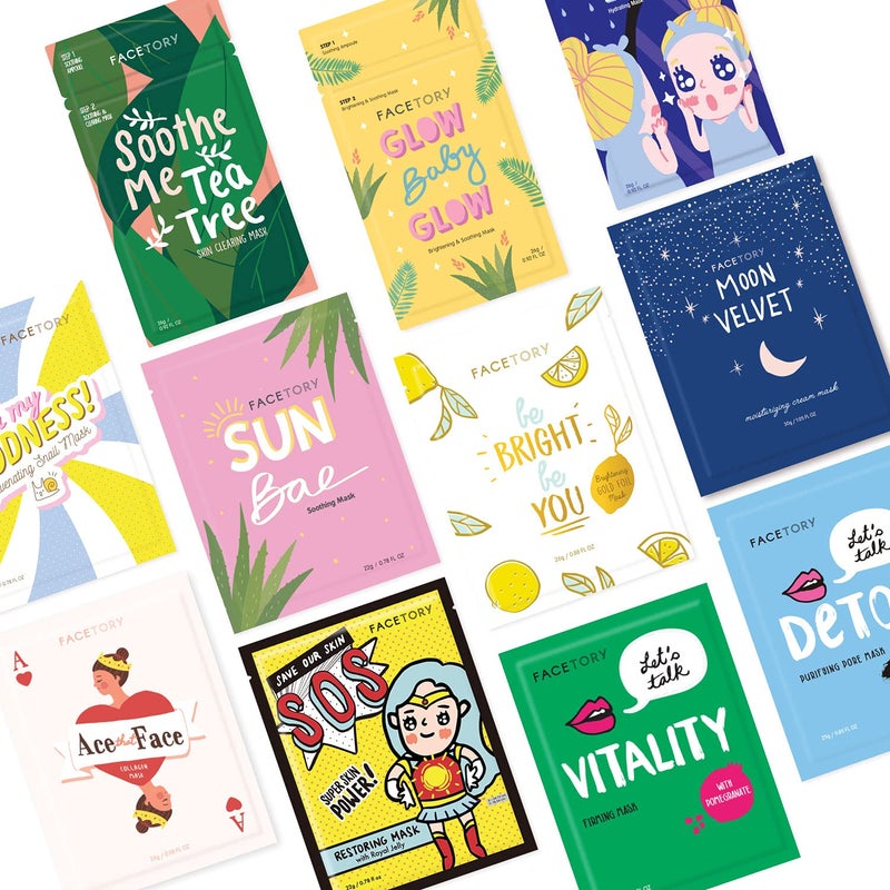 FACETORY K Beauty Face Mask Skin Care  FAVORITE 11 COLLECTION Sheet Mask Set  Natural Premium Korean Face Mask For All Skin Types  No Sulfates No Parabens 11 pc