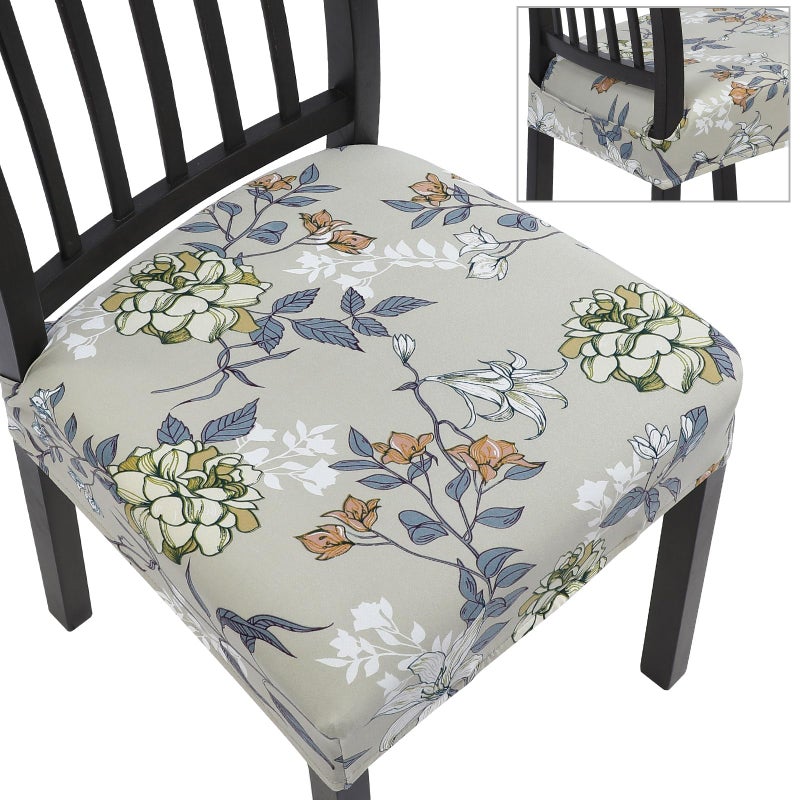 SearchI Dining Chair Seat Covers Set of 4 Stretch Removable Chair Covers for Dining Chairs Kitchen Chair Covers ProtectorGreen Grey Flower - Image 2