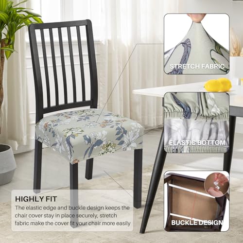SearchI Dining Chair Seat Covers Set of 4 Stretch Removable Chair Covers for Dining Chairs Kitchen Chair Covers ProtectorGreen Grey Flower - Image 3