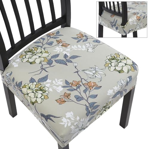 SearchI Dining Chair Seat Covers Set of 4 Stretch Removable Chair Covers for Dining Chairs Kitchen Chair Covers ProtectorGreen Grey Flower - Image 1