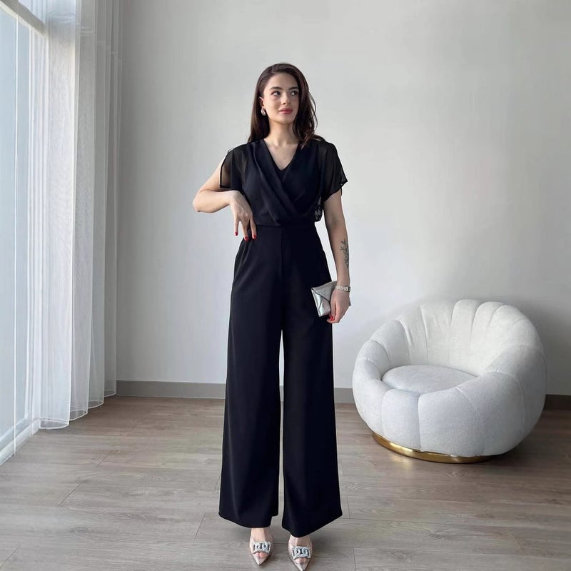 Women'S Fashion V-Neck Sleeveless Slim-Fit Waisted Solid Color Pants - Image 4