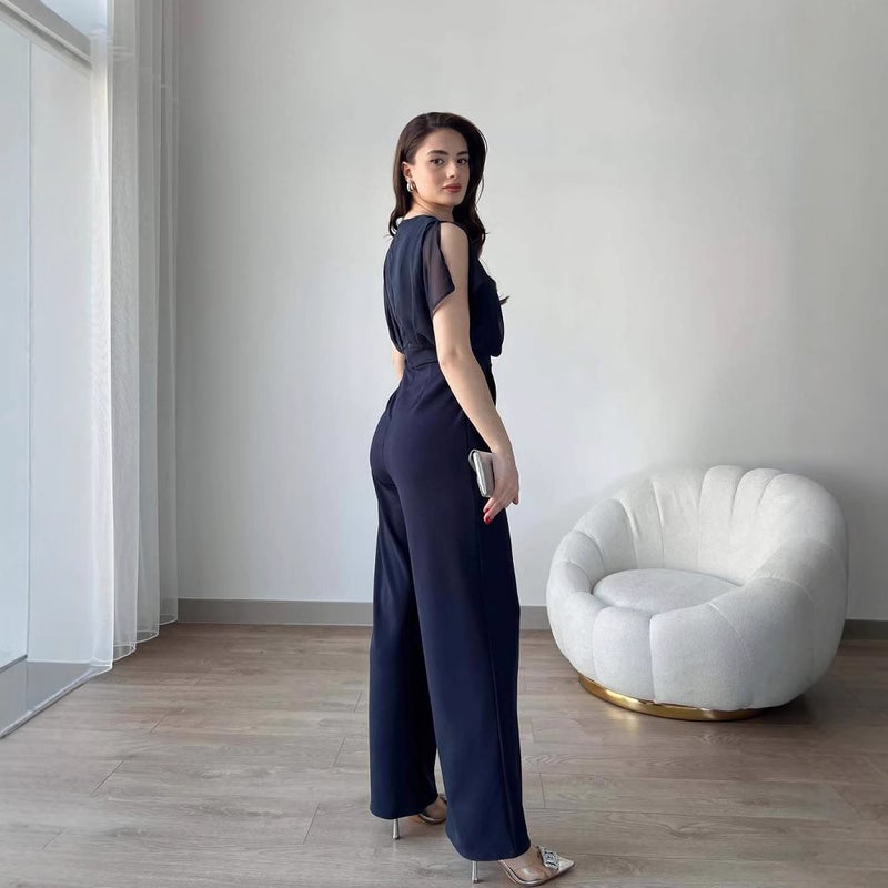 Women'S Fashion V-Neck Sleeveless Slim-Fit Waisted Solid Color Pants - Image 5
