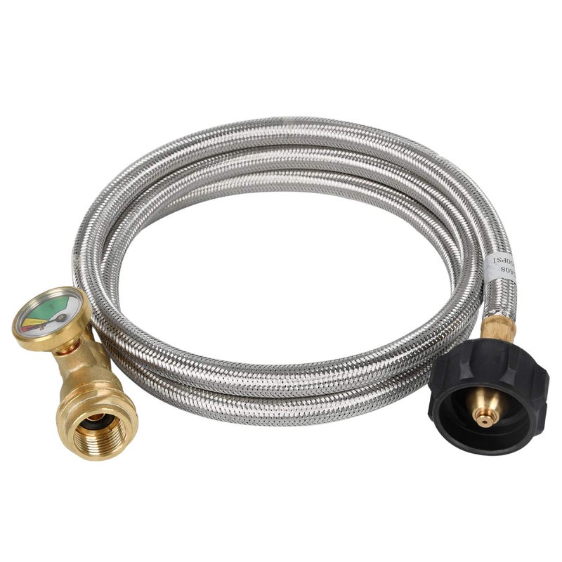 GasSaf 5FT Propane Tank Extension Hose with Gauge Replacement for Propane Tank, RV, Gas Grill Connection,Acme to Male QCC/POL Fittings - Image 1