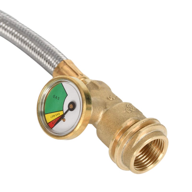 GasSaf 5FT Propane Tank Extension Hose with Gauge Replacement for Propane Tank, RV, Gas Grill Connection,Acme to Male QCC/POL Fittings - Image 3