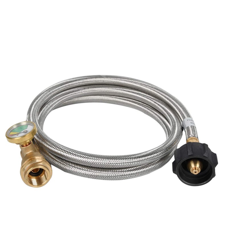 GasSaf 5FT Propane Tank Extension Hose with Gauge Replacement for Propane Tank, RV, Gas Grill Connection,Acme to Male QCC/POL Fittings - Image 2