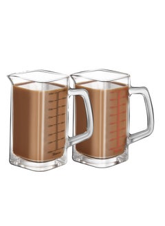 Square Measuring Cup Shot Glasses With handle, 4 Ounce/120ML V-Shaped Spout Espresso Glass Cup Liquid Heavy High Wine Separator Glasses (Black Line+Red Line)