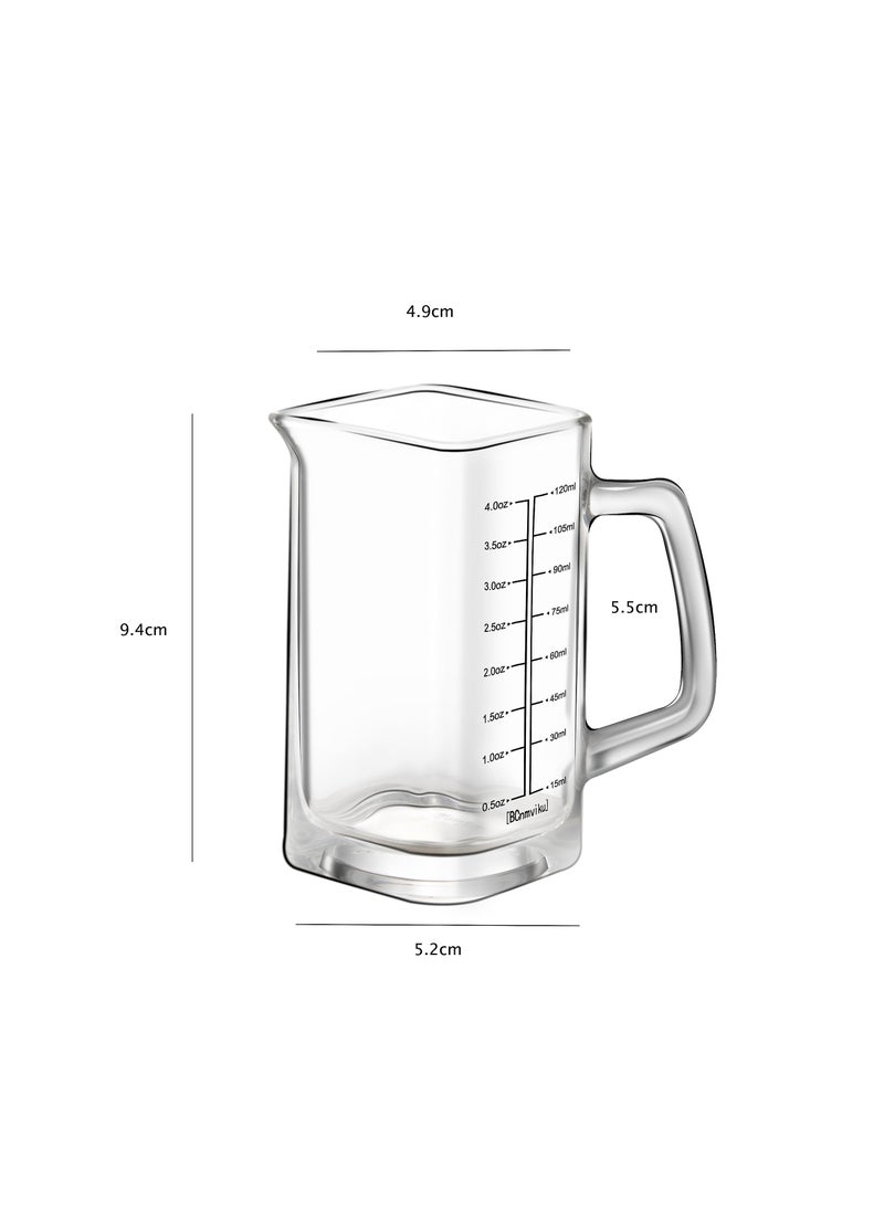Excefore - Square Measuring Cup Shot Glasses With handle, 4 Ounce/120ML V-Shaped Spout Espresso Glass Cup Liquid Heavy High Wine Separator Glasses (Black Line+Red Line) - Image 1