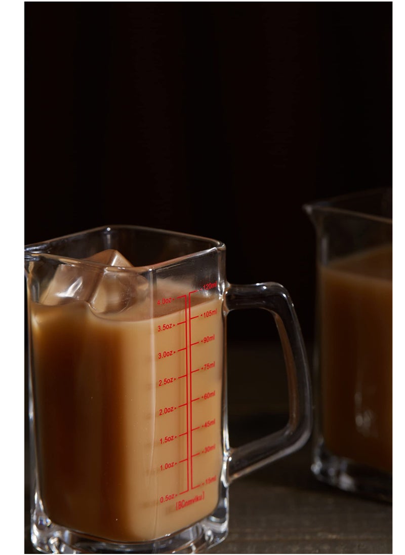Excefore - Square Measuring Cup Shot Glasses With handle, 4 Ounce/120ML V-Shaped Spout Espresso Glass Cup Liquid Heavy High Wine Separator Glasses (Black Line+Red Line) - Image 1
