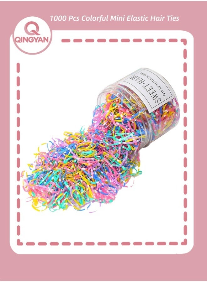 QINGYAN 1000 Pcs Colorful Mini Elastic Hair Ties – Soft Rubber Bands for Baby Girls & Kids | No Pull Ponytail Holders | Gentle, Durable Polybands - Image 1