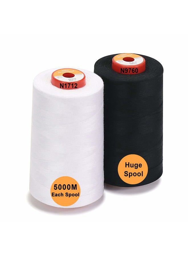New brothread 28 خيار - 2 مخروط كبير من خيط بوليستر خياطة متعدد الاستخدامات 5000م لكل منهما 40S/2 (Tex27) للخياطة، والتطريز، والتجميع، والسرجر، والتشطيب - 1 أبيض + 1 أسود - Image 1
