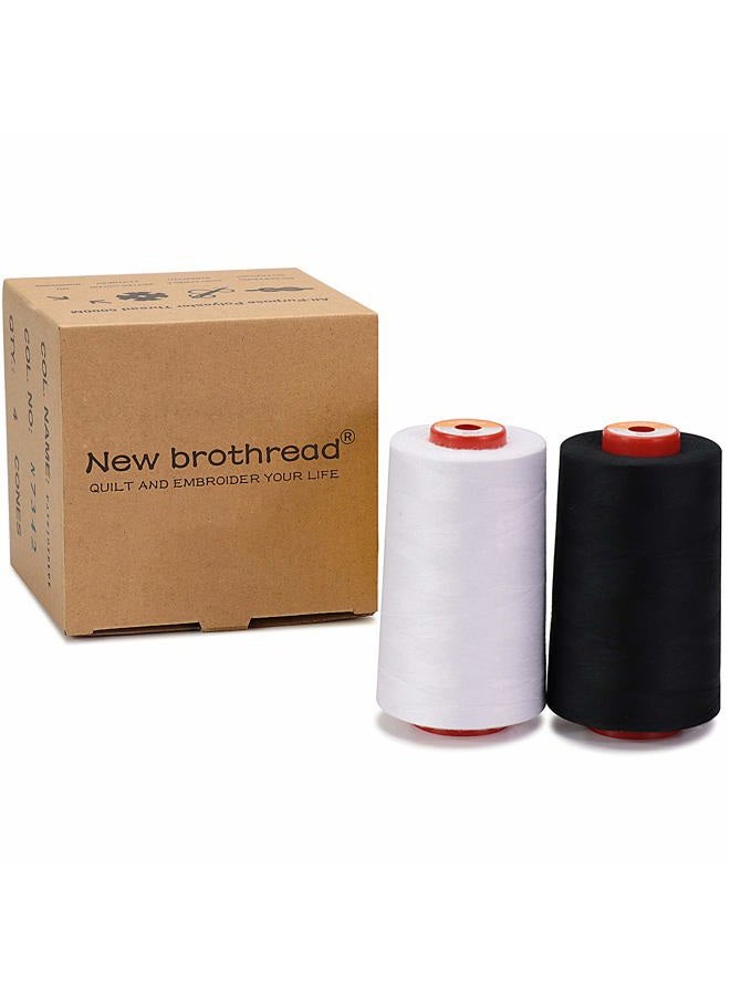 New brothread 28 خيار - 2 مخروط كبير من خيط بوليستر خياطة متعدد الاستخدامات 5000م لكل منهما 40S/2 (Tex27) للخياطة، والتطريز، والتجميع، والسرجر، والتشطيب - 1 أبيض + 1 أسود - Image 3