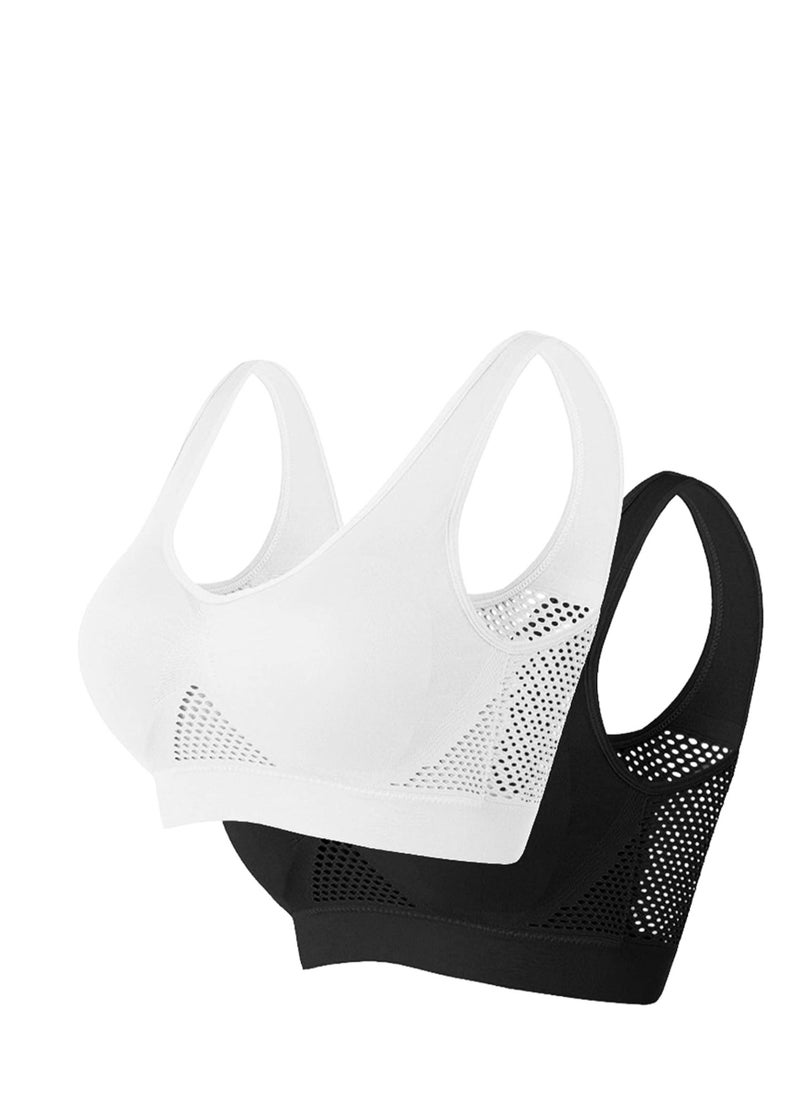 KASTWAVE Womens Sports Bra, 2 Pack Set Padded Sports Bras Women Medium Impact, Push Up Seamless Breathable for Yoga Running Crop Top (L) - Image 1