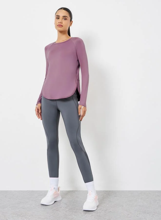 Styli Active Curved Hem Thumbhole Long Sleeve Top