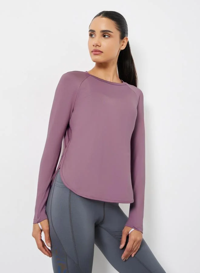 ستايلي اكتيف بلوزة بأكمام طويلة وفتحة إصبع وحافة منحنية