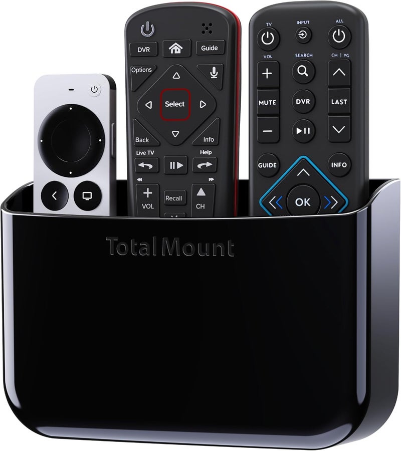 TotalMount Hole-Free Remote Holder – Eliminates Need to Drill Holes in Your Wall (Premium Black Holder for 2 or 3 Remotes) - Image 1