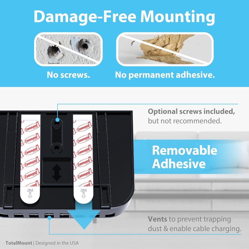 TotalMount Hole-Free Remote Holder – Eliminates Need to Drill Holes in Your Wall (Premium Black Holder for 2 or 3 Remotes) - Image 4