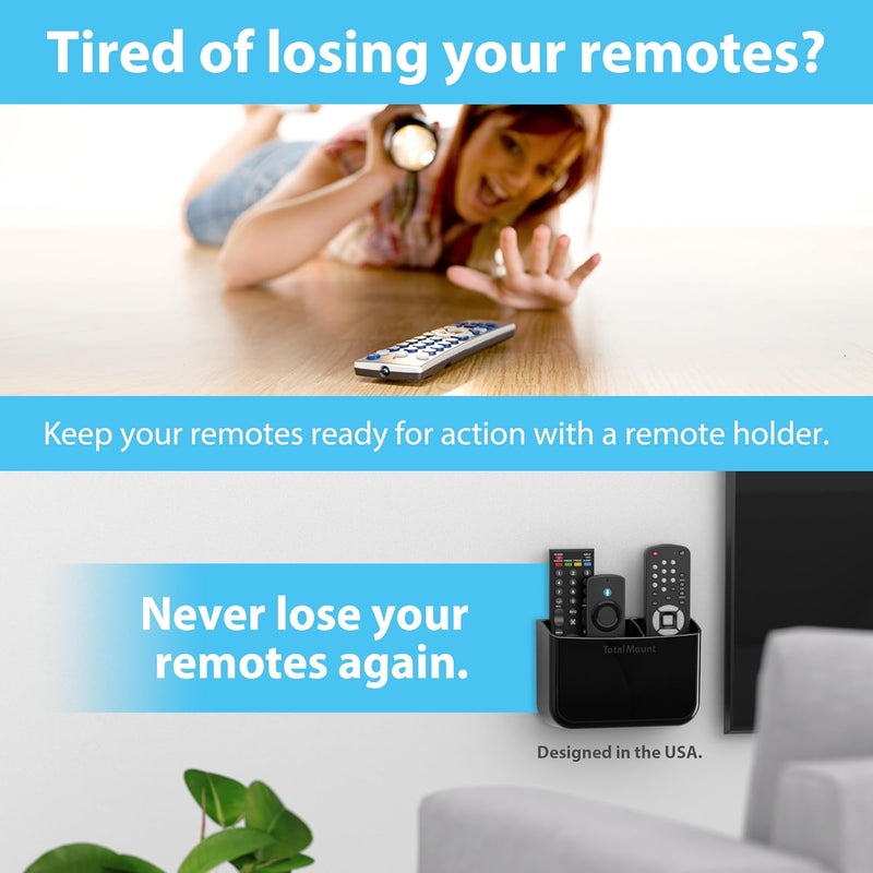 TotalMount Hole-Free Remote Holder – Eliminates Need to Drill Holes in Your Wall (Premium Black Holder for 2 or 3 Remotes) - Image 2