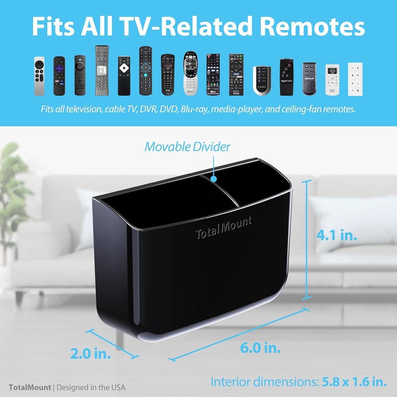TotalMount Hole-Free Remote Holder – Eliminates Need to Drill Holes in Your Wall (Premium Black Holder for 2 or 3 Remotes) - Image 3