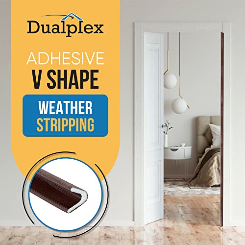 Dualplex Adhesive V Shape Weatherstrip, Weather Stripping Door Seal Strip Foam Door Frame Insulation Side Jamb Bottom Groove Gap Filler Soundproof V Weatherstripping (Dark Brown, 1/2 in x 1/2 in x 26 Ft) - Image 2