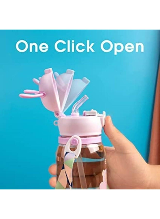 Generic - Kids Acrylic Water Bottle, 500ml, Antler Lid Design With Cartoon Characters, Straw Drinking Container - Image 1