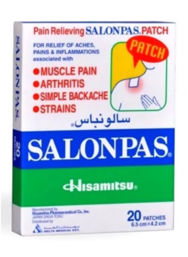 Salonpas Pain Relief Adhesive Size 6.5*4.2 cm - Pack of 20 Adhesives - Image 3