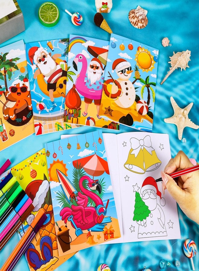 HOWAF 12pcs Christmas July Coloring Books with 12 Paint Pens, Hawaii Christmas Coloring Notebooks for Summer Holiday Kids Favors, Summer Xmas Santa Drawing Books - Image 3