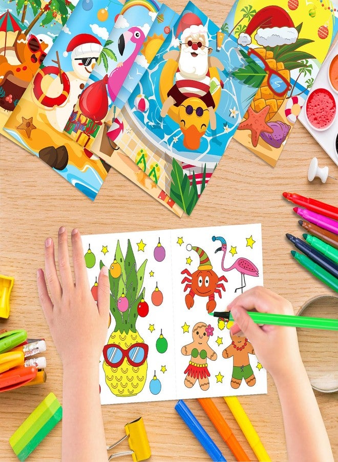 HOWAF 12pcs Christmas July Coloring Books with 12 Paint Pens, Hawaii Christmas Coloring Notebooks for Summer Holiday Kids Favors, Summer Xmas Santa Drawing Books - Image 5