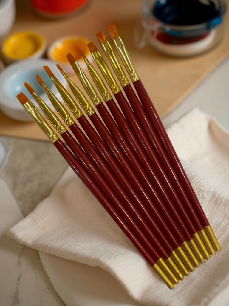 POLO فرش مسطحة من الشعر الصناعي 2 | عبوة من 10 | مجموعة فرش طلاء حافة دقيقة ممتازة للأكريليك، والألوان المائية، وطلاء الزيت | شعيرات ناعمة لضربات سلسة ودقيقة - Image 3