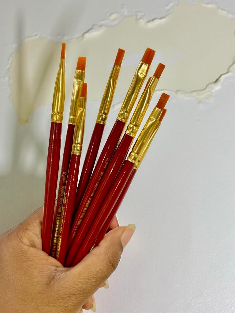 POLO فرش مسطحة من الشعر الصناعي 2 | عبوة من 10 | مجموعة فرش طلاء حافة دقيقة ممتازة للأكريليك، والألوان المائية، وطلاء الزيت | شعيرات ناعمة لضربات سلسة ودقيقة - Image 2