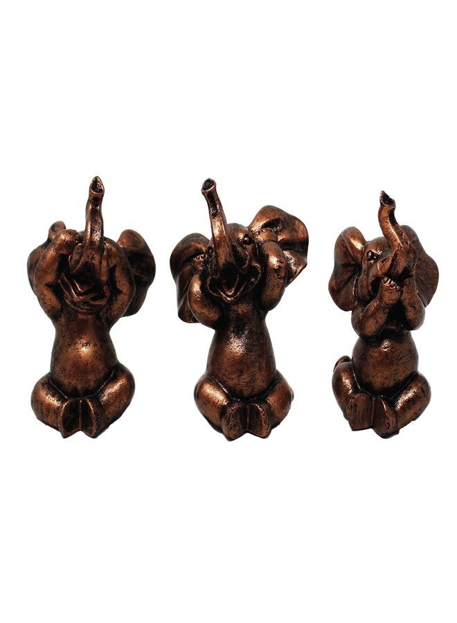 Nature's Mark 3 Baby Elephants See No Evil Hear No Evil Resin Statue Figurine Home Decorative Accent Decor - Image 1