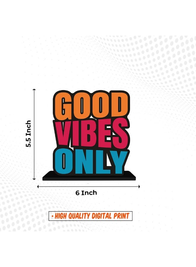 Artvibes Wooden Idols and Figurine Good Vibes Only Positive Quote Table Decor for Office Desk | Home Decor Item | Living Room | Bedroom | Modern Art Wood Showpiece Decorative Gift (SP_1101) - Image 3