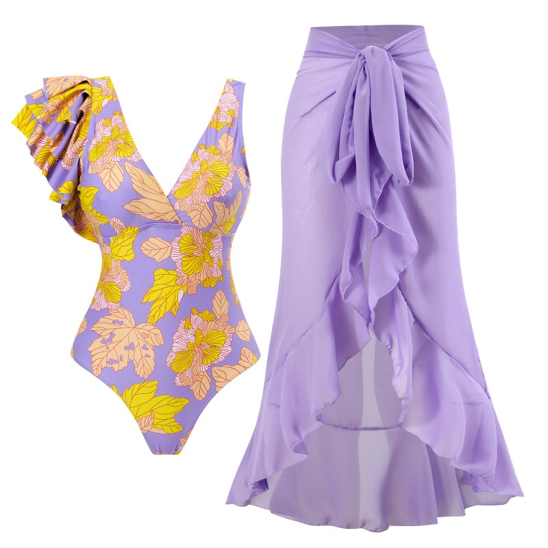 Flounces Bright Color Design Sense One-Piece Swimsuit Spring Beach Vacation Explosions Suit - Image 3