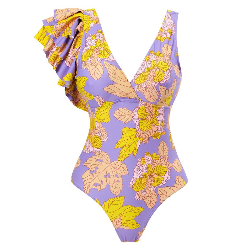 Flounces Bright Color Design Sense One-Piece Swimsuit Spring Beach Vacation Explosions Suit - Image 1