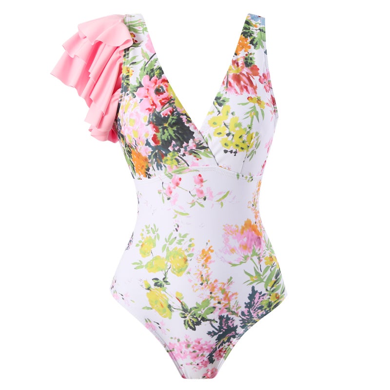 Flounces Bright Color Design Sense One-Piece Swimsuit Spring Beach Vacation Explosions Suit - Image 4