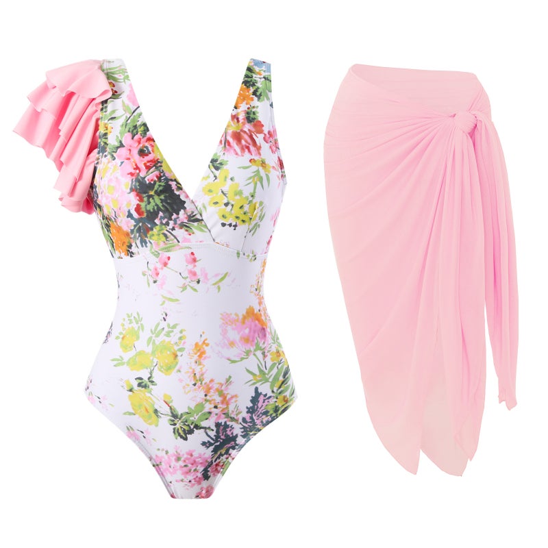 Flounces Bright Color Design Sense One-Piece Swimsuit Spring Beach Vacation Explosions Suit - Image 2