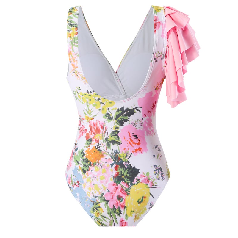 Flounces Bright Color Design Sense One-Piece Swimsuit Spring Beach Vacation Explosions Suit - Image 5