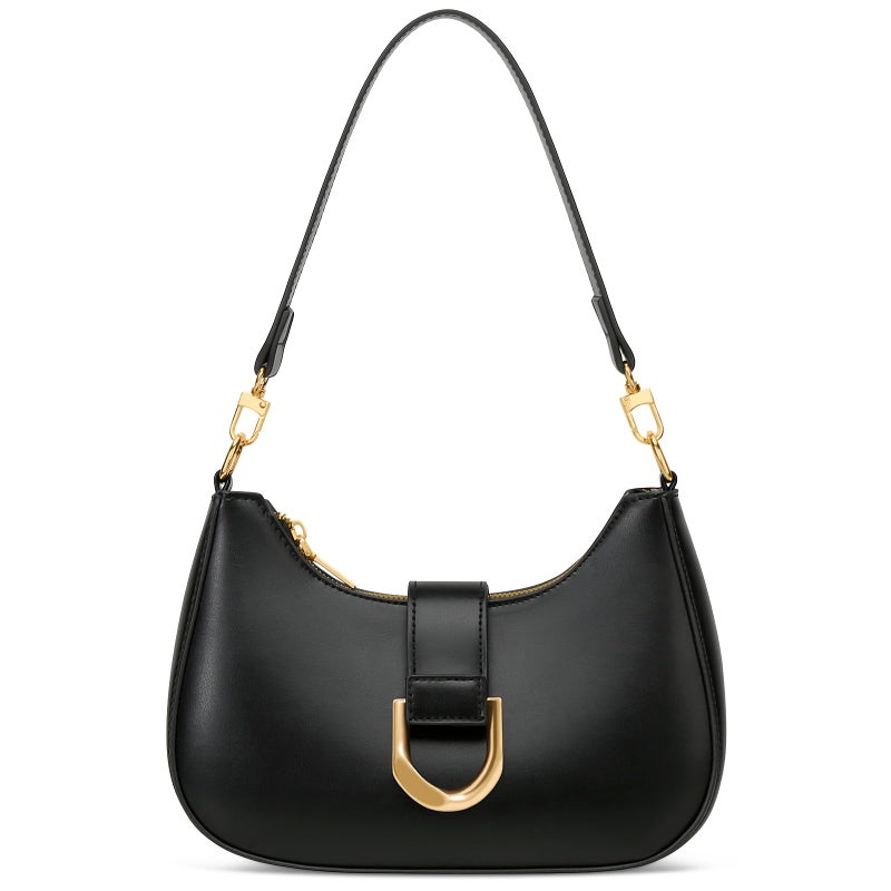 KKXIU Small Shoulder Bag for Women - Crescent Bag Small Purses for Women Trendy Vegan Leather Purse with Removable Strap (Black) - Image 1