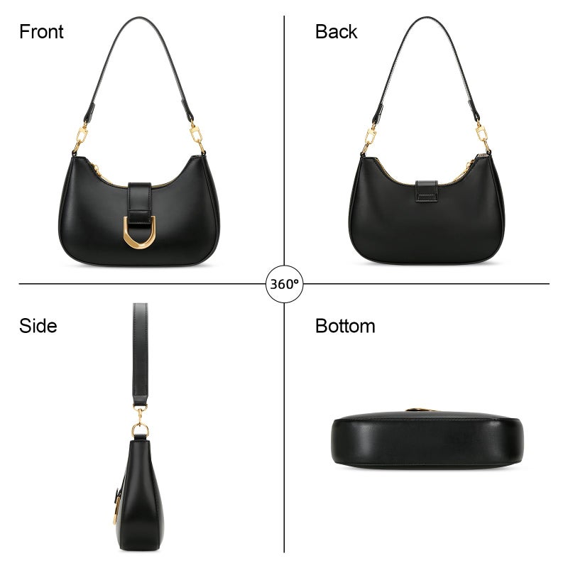 KKXIU Small Shoulder Bag for Women - Crescent Bag Small Purses for Women Trendy Vegan Leather Purse with Removable Strap (Black) - Image 5