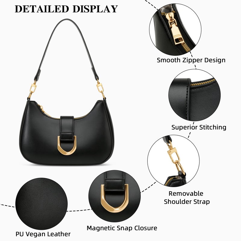 KKXIU Small Shoulder Bag for Women - Crescent Bag Small Purses for Women Trendy Vegan Leather Purse with Removable Strap (Black) - Image 3