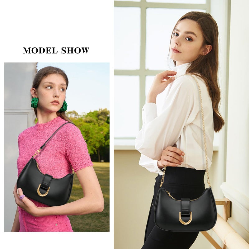 KKXIU Small Shoulder Bag for Women - Crescent Bag Small Purses for Women Trendy Vegan Leather Purse with Removable Strap (Black) - Image 2
