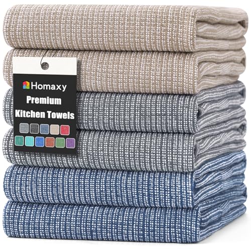 Homaxy Premium Kitchen Towels18x 28 6 Pack Large Cotton Kitchen Hand Towels Flat and Terry Dish Towels 380 GSM Highly Absorbent Tea Towel Set with Hanging Loop Multicolor