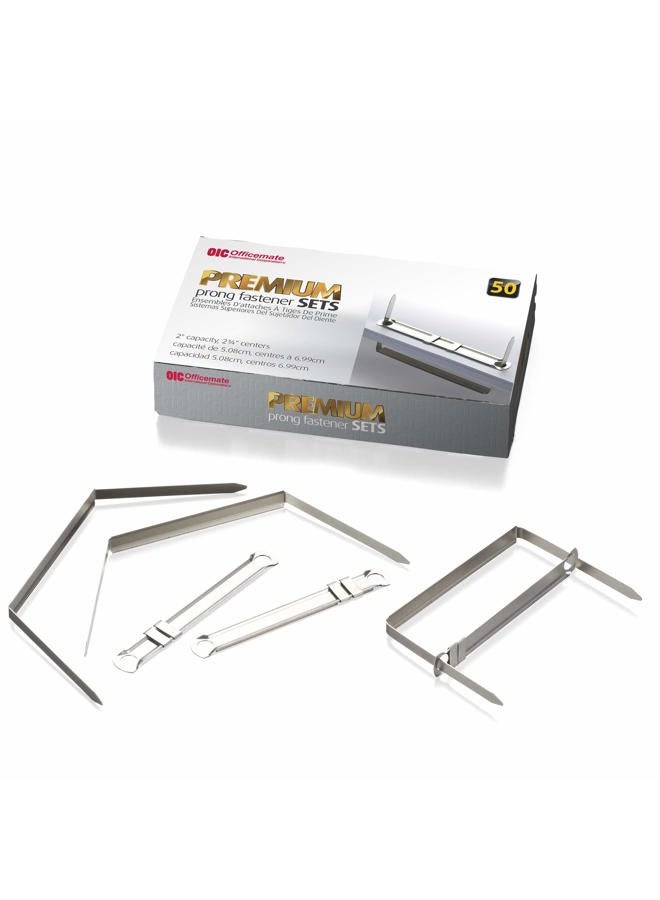 Officemate Premium Prong Fasteners, Complete Set, 2-Inch Capacity, 2.75-Inch Base, Box of 50 (99711), Silver - Image 1