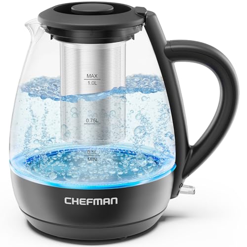 Chefman Electric Kettle with Tea Infuser, 1L 1500W, Removable Lid for Easy Cleaning, Boil-Dry Protection, Stainless Steel Filter, BPA Free, Auto Shut Off Hot Water Boiler, Small Electric Tea Kettle - Image 1