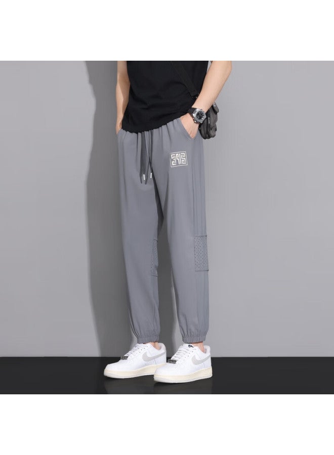 Homlean Fashionable Breathable Casual Pants For Men, Thin Lightweight Tapered Leg Heightening Versatile Sports Trousers Ls26 Gray 2XL - Image 4