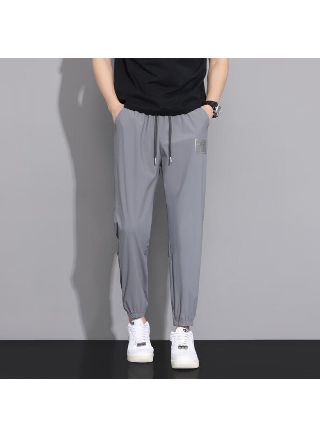 Homlean Fashionable Breathable Casual Pants For Men, Thin Lightweight Tapered Leg Heightening Versatile Sports Trousers Ls26 Gray 2XL - Image 1