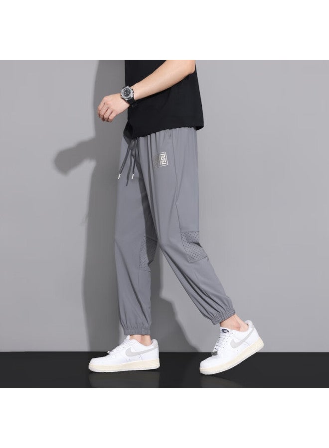 Homlean Fashionable Breathable Casual Pants For Men, Thin Lightweight Tapered Leg Heightening Versatile Sports Trousers Ls26 Gray 2XL - Image 2
