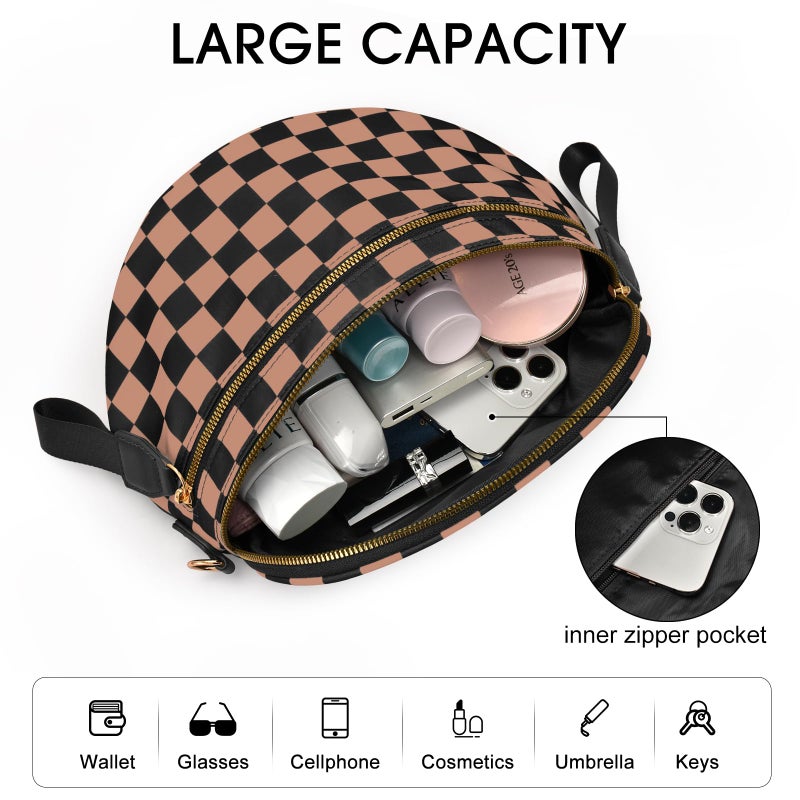 Becokan Checkered Nylon Crossbody Bag Bum Bag for Women Mom Spacious Checkered Crossbody Purses Shoulder Handbag - Image 4